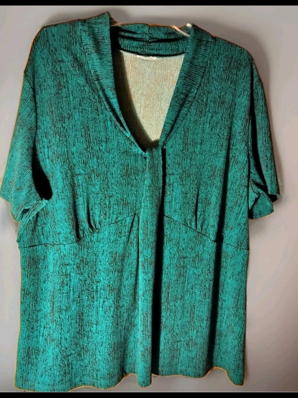 Jaclyn Smith Vintage Green/Black V-Neck Short Sleeve Blouse Sz 2XL